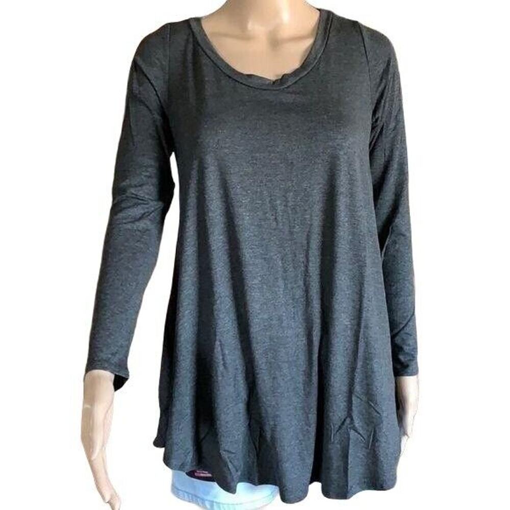 Isaac Liev Womens Swing Top T Shirt Relaxed Fit Flowing Stretchy Gray Medium